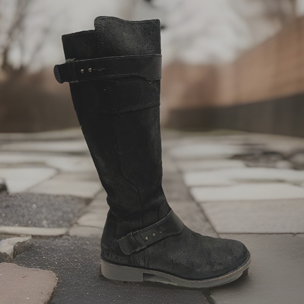 ❤️ Womens 6 UGG Australia DAYLE Tall Black Rugged Oiled Leather Riding Boots Zip